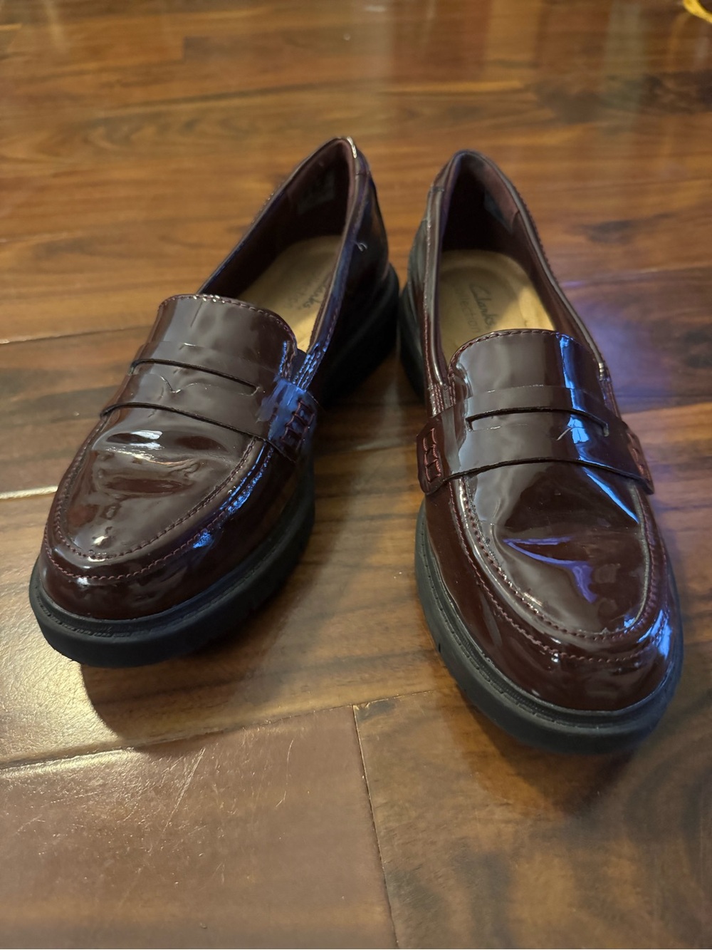 Clarks Women's Patent Loafers in Dark Burgundy